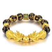 Double Pixiu black obsidian wealth bracelet