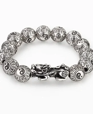 Silver Pixiu Yin Yang Bead Bracelet