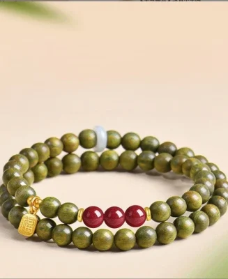 Natural Green Sandalwood & Hetian Jade Blessing Bracelet